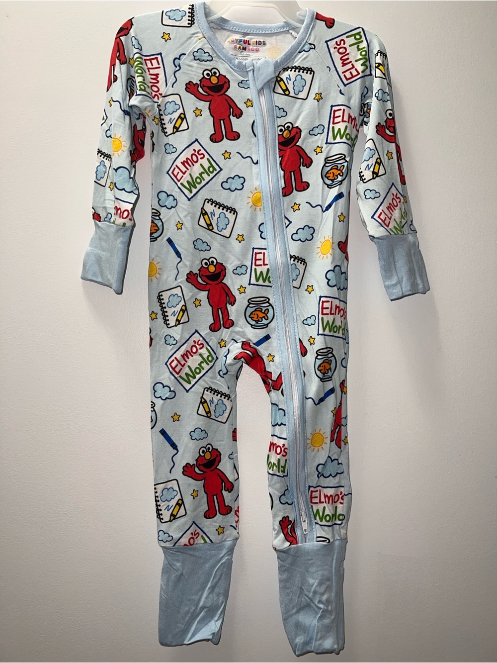 Elmo's World Light Blue Kids One-Piece Bamboo Pajamas - Zip Front